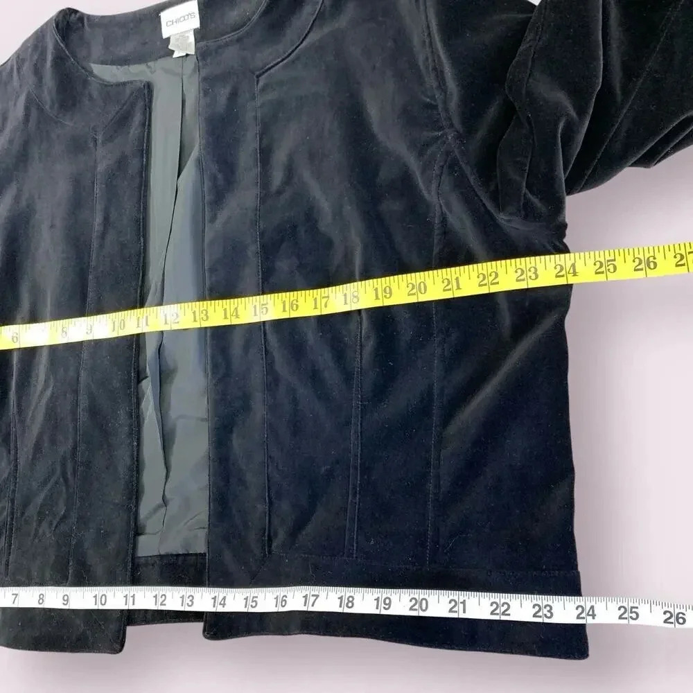 Chico's Vintage Casual Velvet Cropped Open Blazer Jacket Lined Size XL/16 Black - Picture 13 of 16
